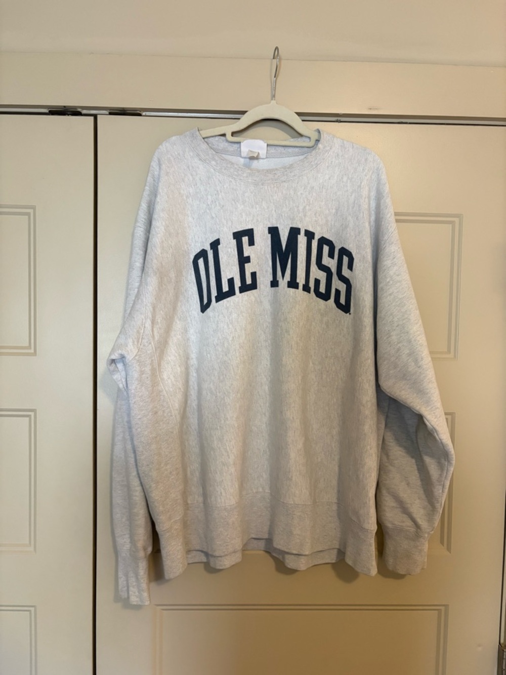 Champion Light Gray Ole Miss Crewneck Sweatshirt with Navy Lettering